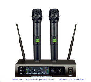 China LS-970 pro wireless microphone system UHF IR selectable PLL 2 MIC headset lavalier lapel LCD small size chargable supplier